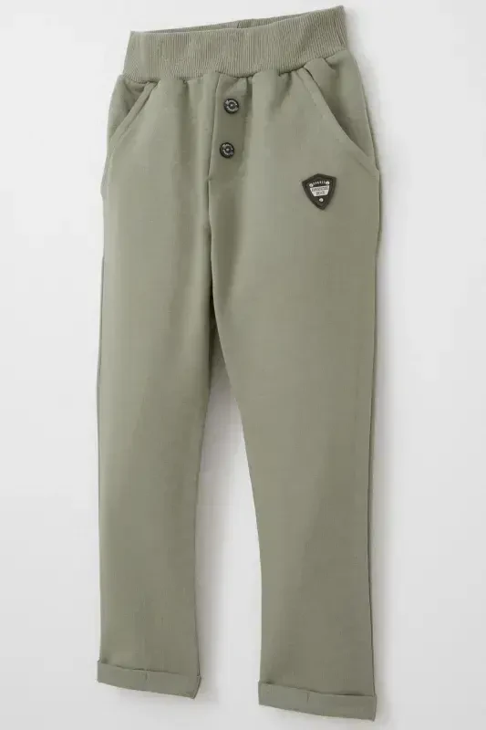 Baby Boy Bottom Button Detailed Crested Pocket 9 Months-3 Years, Khaki Green-Khaki Green - 3
