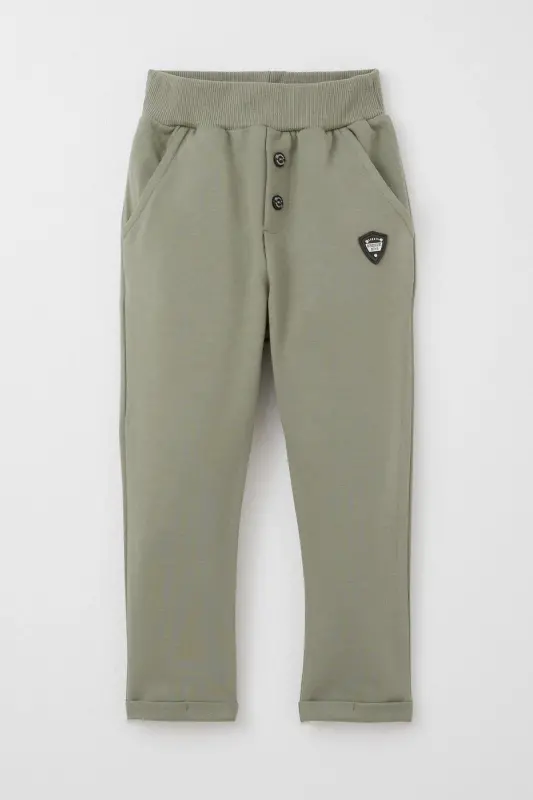 Baby Boy Bottom Button Detailed Crested Pocket 9 Months-3 Years, Khaki Green-Khaki Green - BREEZE