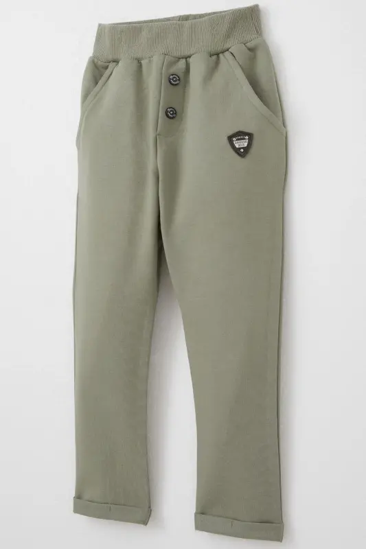 Baby Boy Bottom Button Detailed Crested Pocket 9 Months-3 Years, Khaki Green-Khaki Green - 3