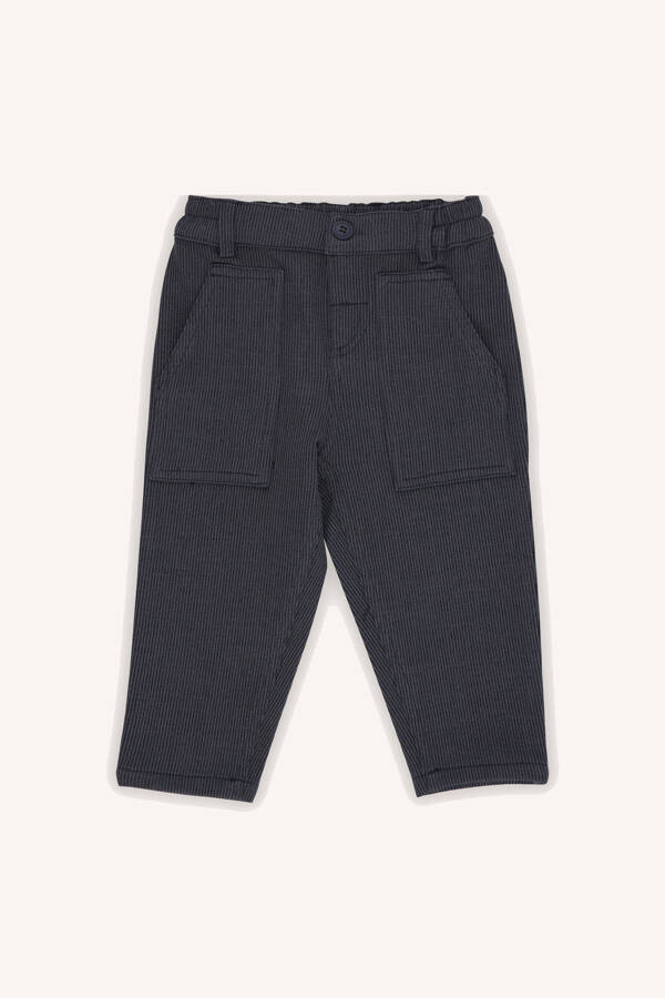 Baby Boy Buttoned Navy Blue Trousers - 1