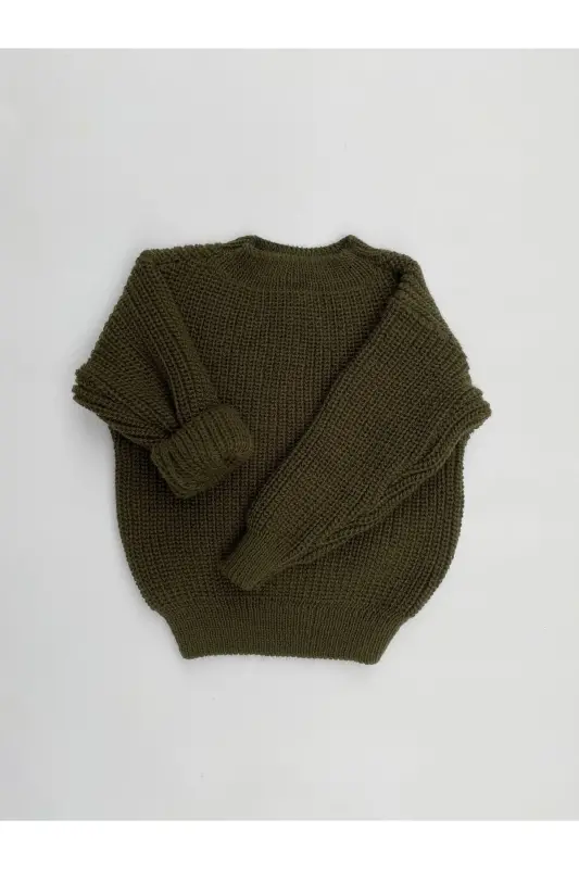 Baby Boy-Child / Girl Baby-Child Crew Neck Oversize Knitwear Sweater - Khaki - 3