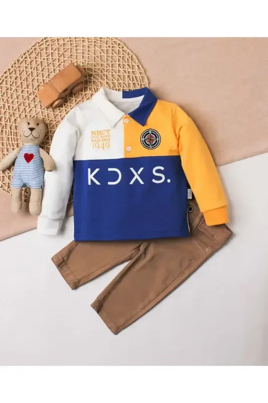 Baby Boy Cotton Polo Set Pants Top Outfit Wedding Birthday Engagement Christening Eid-Blue - KIDEX’S BABY