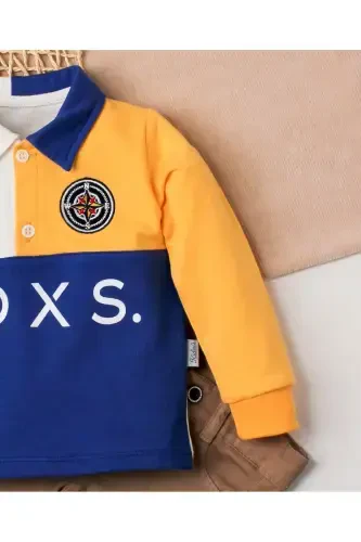 Baby Boy Cotton Polo Set Pants Top Outfit Wedding Birthday Engagement Christening Eid-Blue - 3