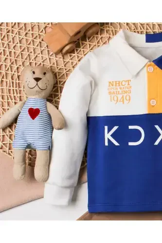 Baby Boy Cotton Polo Set Pants Top Outfit Wedding Birthday Engagement Christening Eid-Blue - 4