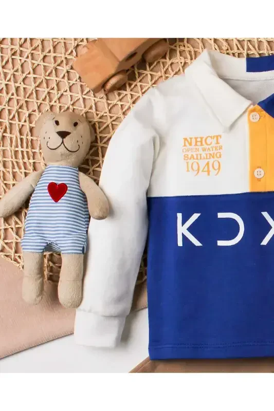 Baby Boy Cotton Polo Set Pants Top Outfit Wedding Birthday Engagement Christening Eid-Blue - 4