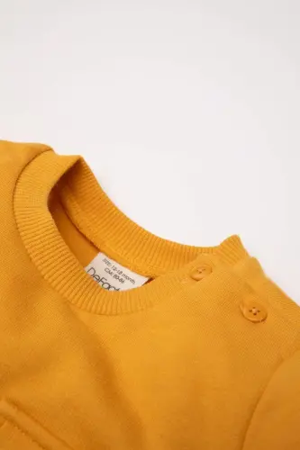 Baby Boy Crew Neck Color Block Soft Fluffy Sweatshirt A9753A524WN-Yellow - DEFACTO (1)