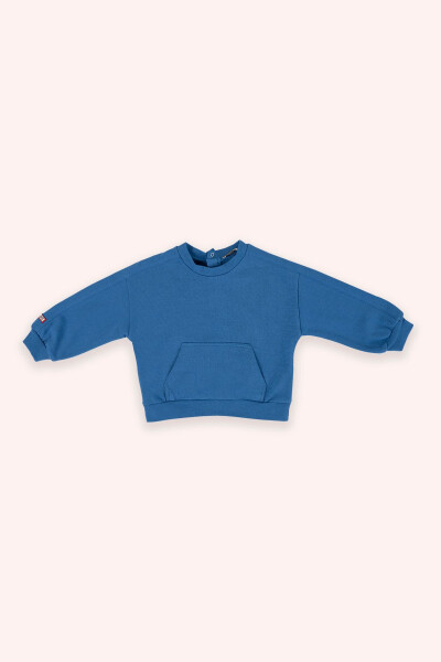 Baby Boy Crew Neck Pocket Detailed Blue Sweatshirt - PANÇO