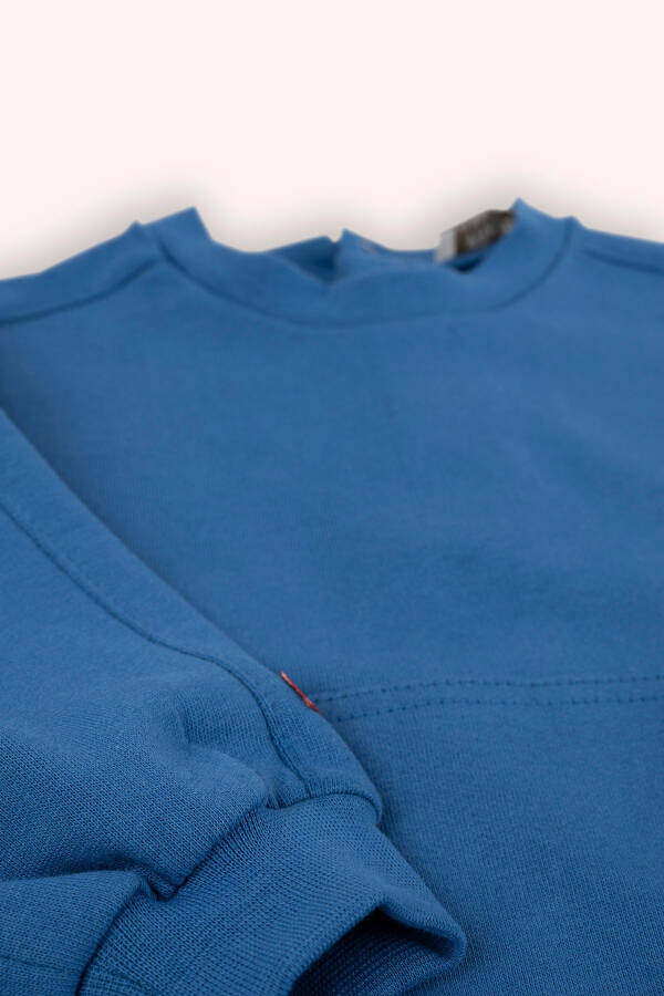 Baby Boy Crew Neck Pocket Detailed Blue Sweatshirt - 2