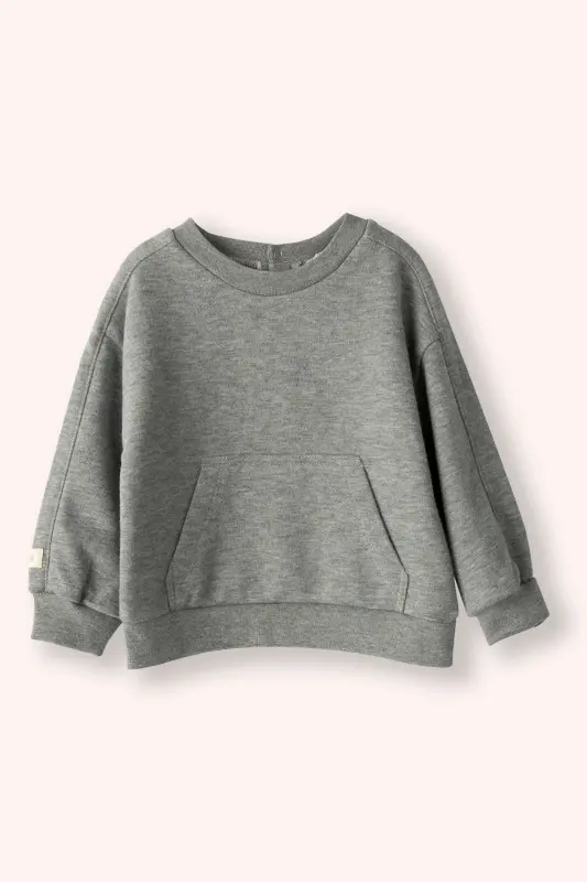 Baby Boy Crew Neck Pocket Detailed Gray-Melange Sweatshirt - 003-Gray-Melange - 1