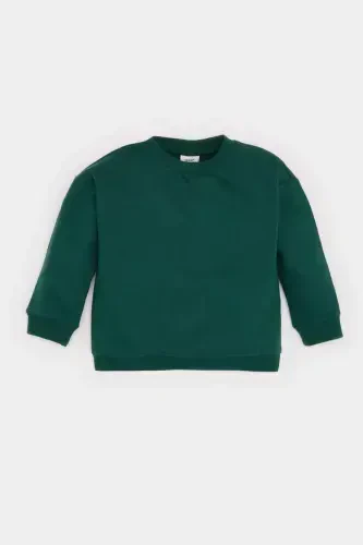 Baby Boy Crew Neck Soft Fluffy Lined Sweatshirt A7433A524WN-Green - 1
