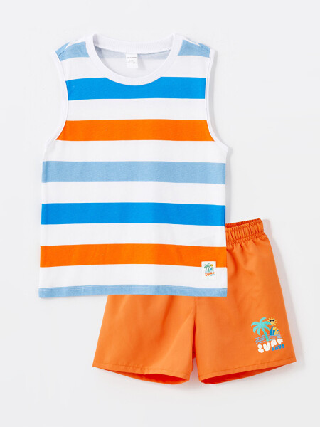 Baby Boy Cycling Neck Printed Tank Top and Swim Shorts 2-Piece Set - 6