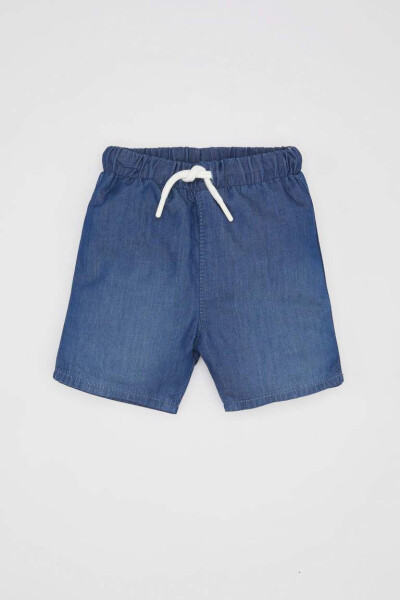 Baby Boy Drawstring Jean Shorts Mint Blue - 3