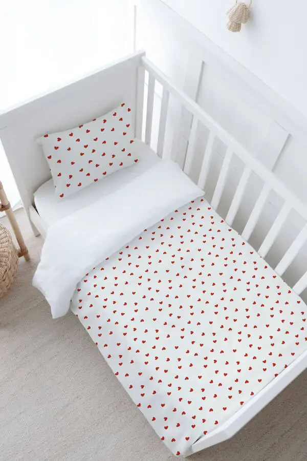 Baby Boy Duvet Cover Set (100x150) - Iconic Series - Red Hearts - 1