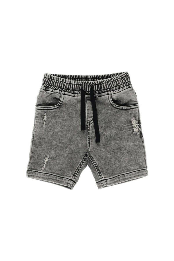 Baby Boy Elastic Waist Black Denim Shorts - 1