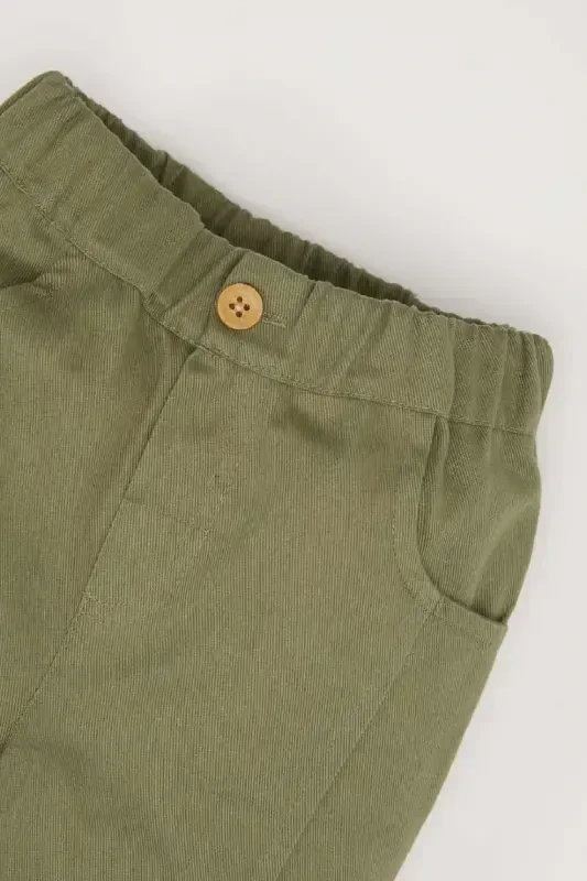 Baby Boy Elastic Waist Straight Leg Gabardine Pants-Khaki - 2