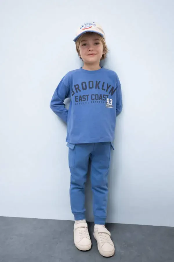 Baby Boy Elastic Waistband Joggers with Pockets, Dark Blue - 1