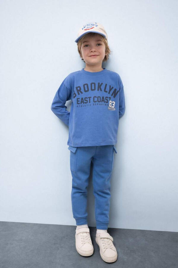 Baby Boy Elastic Waistband Joggers with Pockets, Dark Blue - 1