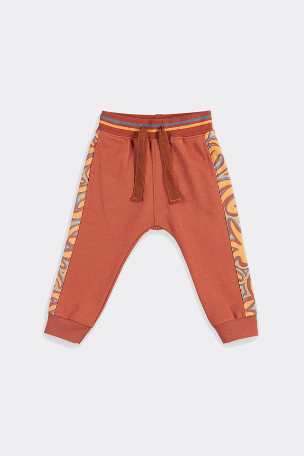 Baby Boy Elastic Waistband Terracotta Sweatpants - 1