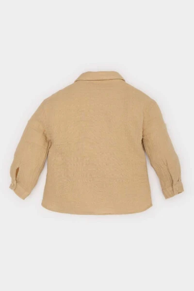 Baby Boy Embroidered Muslin Long Sleeve Shirt Yellow - 4