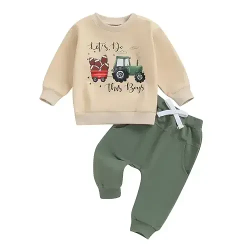 Baby Boy Fall Clothes Set Long Sleeve Letter Print Sweatshirt Pants Toddler Infant Outfits 6 12 18 24 Months 2T - MODAZONE
