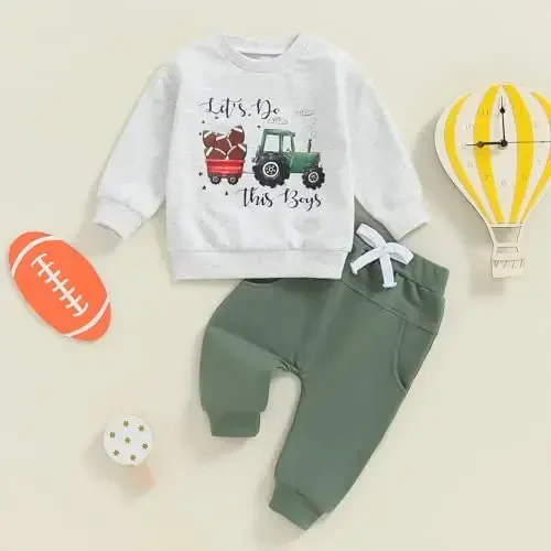 Baby Boy Fall Clothes Set Long Sleeve Letter Print Sweatshirt Pants Toddler Infant Outfits 6 12 18 24 Months 2T - 2