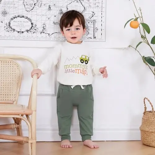 Baby Boy Fall Clothes Set Long Sleeve Letter Print Sweatshirt Pants Toddler Infant Outfits 6 12 18 24 Months 2T - Baby (1)