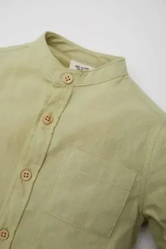 Baby Boy Flamed Poplin Long Sleeve Basic Plain Shirt-Mint - DEFACTO (1)
