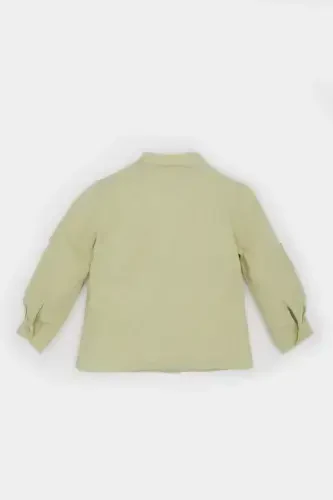 Baby Boy Flamed Poplin Long Sleeve Basic Plain Shirt-Mint - 4