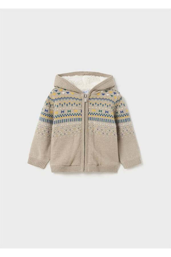 Baby Boy Fur Lined Zippered Knitted Pullover - 1