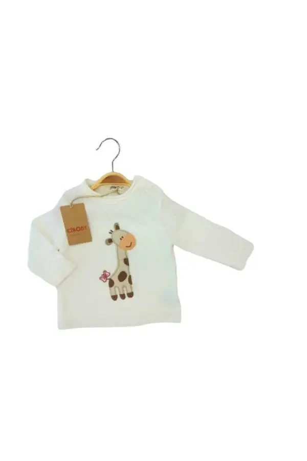 Baby Boy Giraffe Embroidered Side Closure Sweater - 1