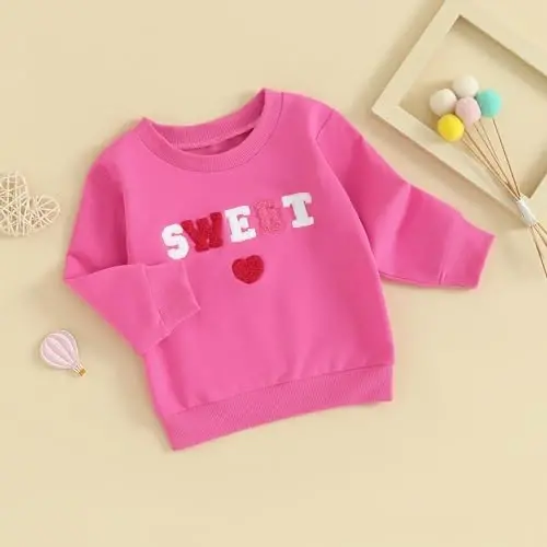 Baby Boy Girl Chiroyli Uzun Qisma Ekipaj Bo'yin Harflar Yurak Bosma Sweatshirt Go'dak Yangi Tug'ilganlar Sevishganlar kuni Kiyimi - 3