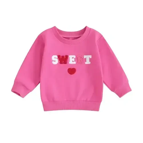 Baby Boy Girl Chiroyli Uzun Qisma Ekipaj Bo'yin Harflar Yurak Bosma Sweatshirt Go'dak Yangi Tug'ilganlar Sevishganlar kuni Kiyimi 