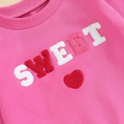 Baby Boy Girl Chiroyli Uzun Qisma Ekipaj Bo'yin Harflar Yurak Bosma Sweatshirt Go'dak Yangi Tug'ilganlar Sevishganlar kuni Kiyimi - 6