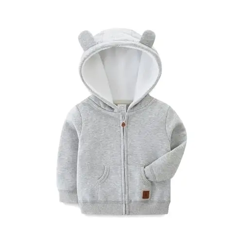 Baby Boy Girl Clothes Zip-Up Hoodies with Sherpa Lining Spring Fall Outerwear Coat - 1