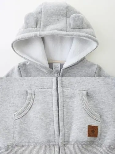 Baby Boy Girl Clothes Zip-Up Hoodies with Sherpa Lining Spring Fall Outerwear Coat - 4