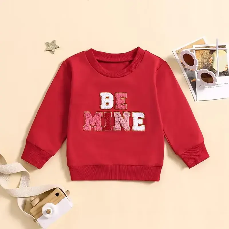 Baby Boy Girl Cute Long Sleeve Crew Neck Letters Heart Print Sweatshirt Infant Newborn Valentines Outfit - 2