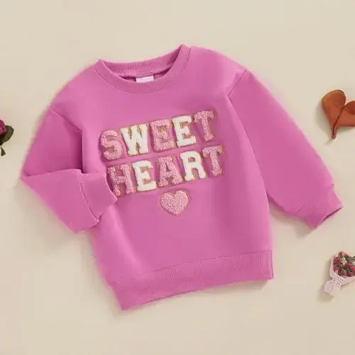 Baby Boy Girl Cute Long Sleeve Crew Neck Letters Heart Print Sweatshirt Infant Newborn Valentines Outfit - 3