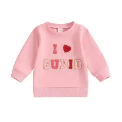 Baby Boy Girl Cute Long Sleeve Crew Neck Letters Heart Print Sweatshirt Infant Newborn Valentines Outfit 