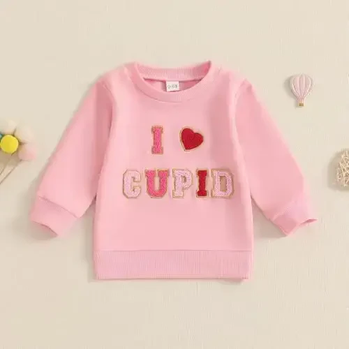 Baby Boy Girl Cute Long Sleeve Crew Neck Letters Heart Print Sweatshirt Infant Newborn Valentines Outfit - 2