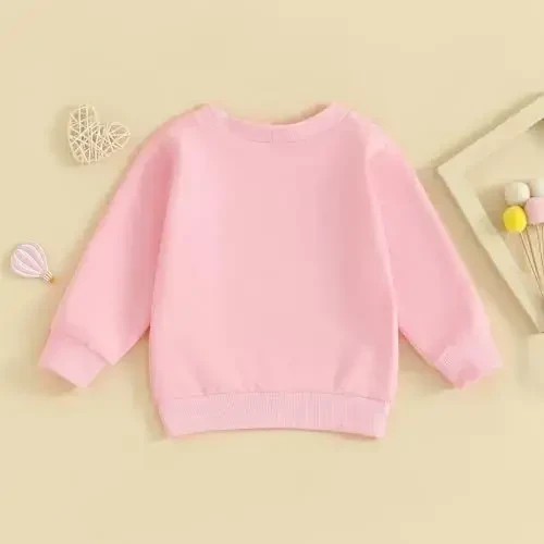 Baby Boy Girl Cute Long Sleeve Crew Neck Letters Heart Print Sweatshirt Infant Newborn Valentines Outfit - 4