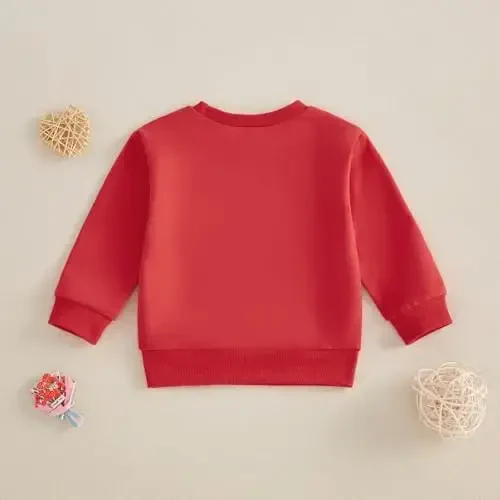 Baby Boy Girl Cute Long Sleeve Crew Neck Letters Heart Print Sweatshirt Infant Newborn Valentines Outfit - 4
