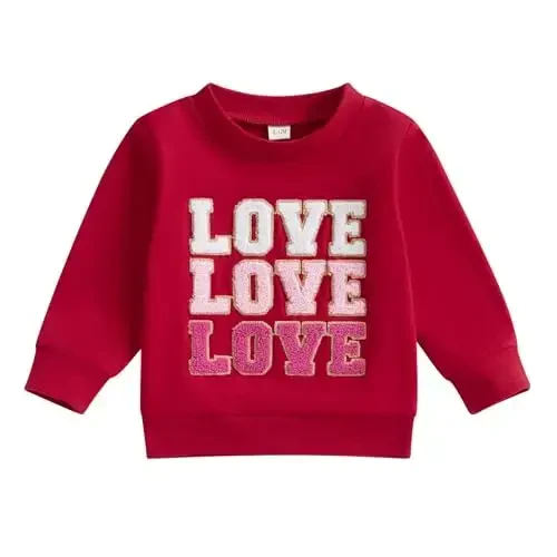 Baby Boy Girl Cute Long Sleeve Crew Neck Letters Heart Print Sweatshirt Infant Newborn Valentines Outfit - 1