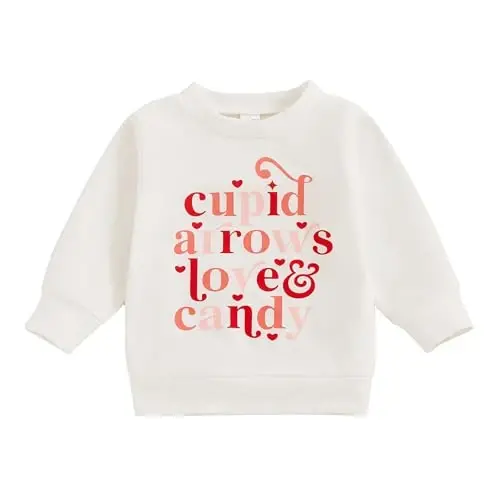 Baby Boy Girl Cute Uzun yengli Crew Neck Harflar Yurak Print Sweatshirt Go'dak Yangi tug'ilgan chaqaloq Valentin kuni liboslari - 1