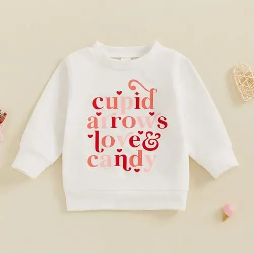 Baby Boy Girl Cute Uzun yengli Crew Neck Harflar Yurak Print Sweatshirt Go'dak Yangi tug'ilgan chaqaloq Valentin kuni liboslari - BABY (1)