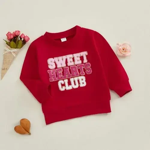 Baby Boy Girl Cute Uzun yengli Crew Neck Xatlar Yurak naqshli Sviter Go'dak Yangi tug'ilgan chaqaloqlar uchun Sevishganlar kuni liboslari - 3