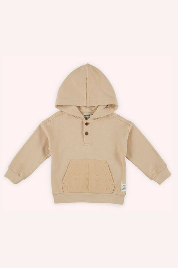 Baby Boy Hooded Beige Sweatshirt-037 - 1
