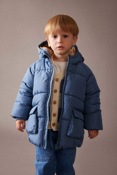 Baby Boy Hooded Fleece Lined Puffer Jacket Light Indigo - 17