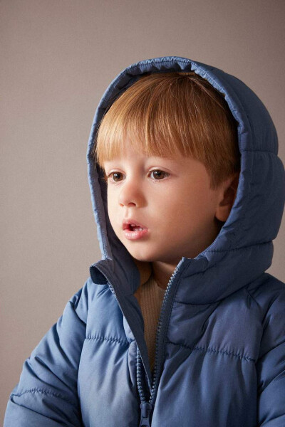 Baby Boy Hooded Fleece Lined Puffer Jacket Light Indigo - 19