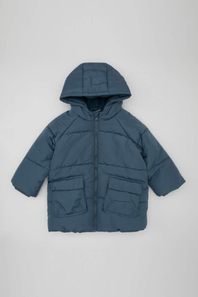 Baby Boy Hooded Fleece Lined Puffer Jacket Light Indigo - 10