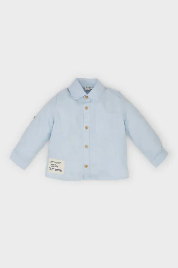 Baby Boy Jacquard Long Sleeve Shirt Light Blue - 1